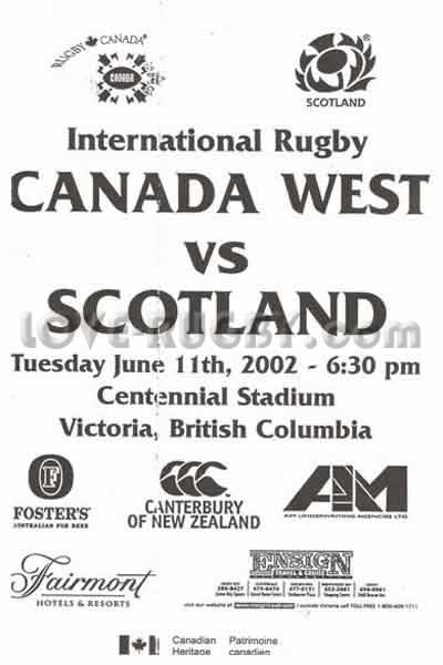 2002 Canada West v Scotland  Rugby Programme